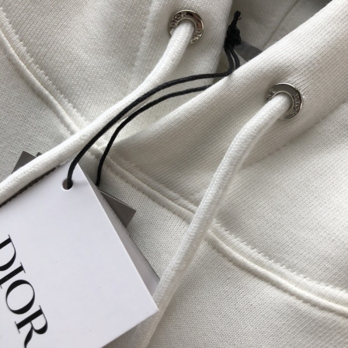 D*or relaxed-fit hooded sweatshirt white cotton fleece