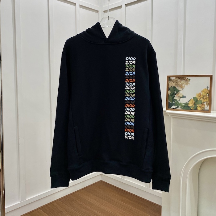 D*or relaxed-fit hooded sweatshirt black cotton fleece