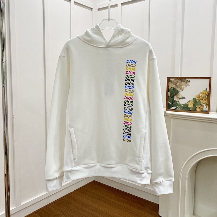 D*or relaxed-fit hooded sweatshirt white cotton fleece