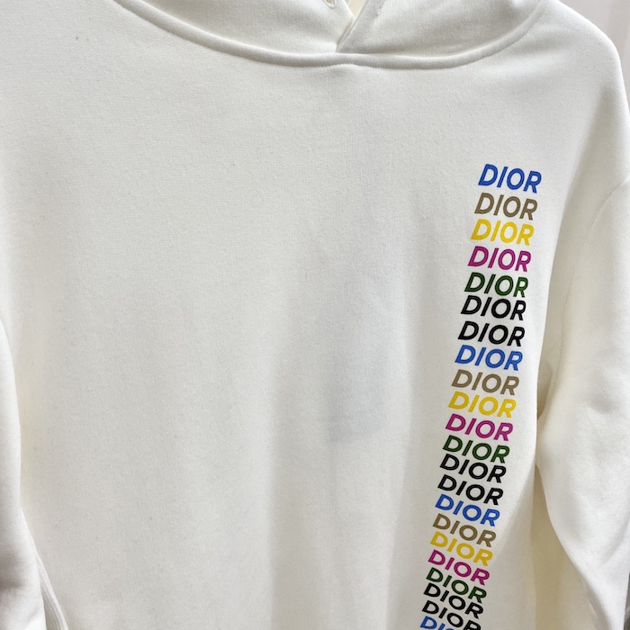 D*or relaxed-fit hooded sweatshirt white cotton fleece