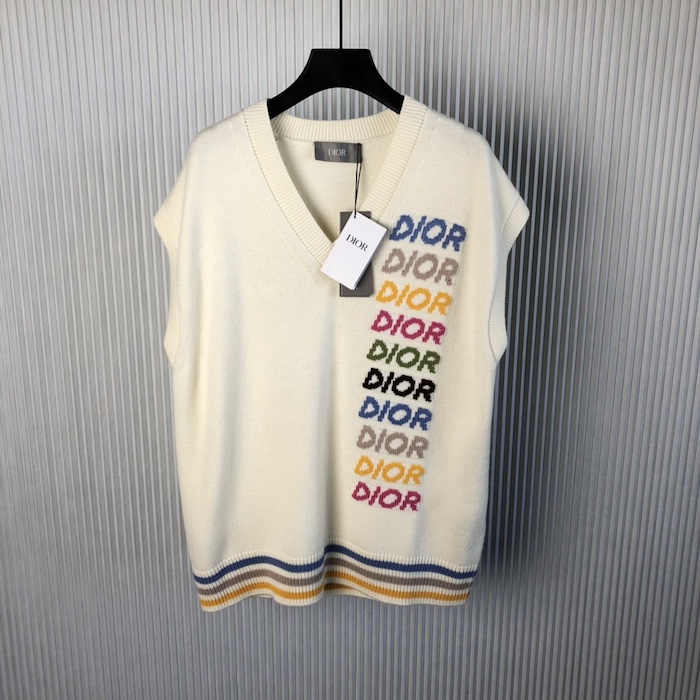 D*or sleeveless sweater beige wool and cashmere intarsia