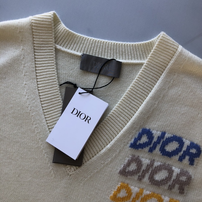 D*or sleeveless sweater beige wool and cashmere intarsia