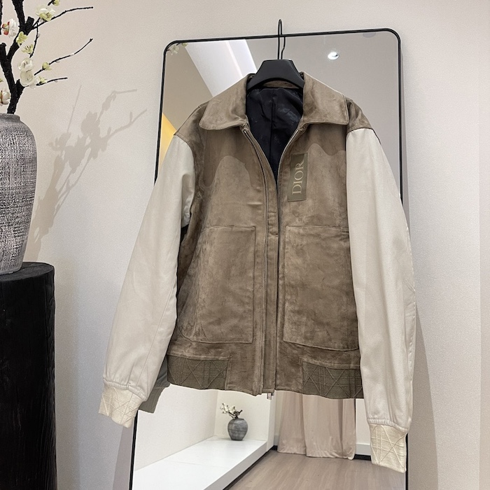D*or zipped varsity blouson beige calfskin