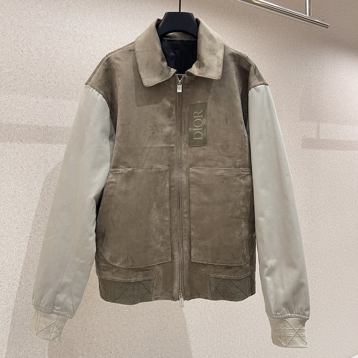 D*or zipped varsity blouson beige calfskin