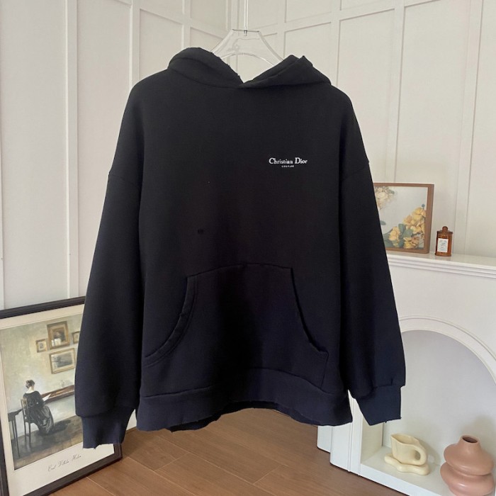 ch**an D*or couture hooded sweatshirt black cotton fleece