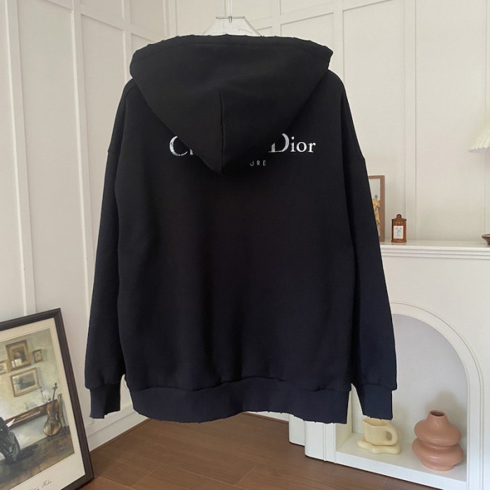 ch**an D*or couture hooded sweatshirt black cotton fleece