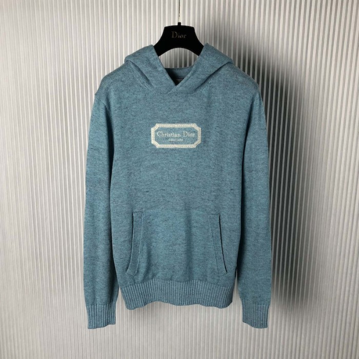 ch**an D*or couture hooded sweatshirt blue cashmere fleece