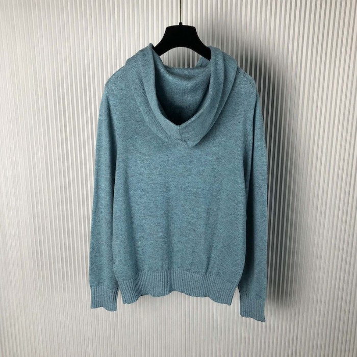 ch**an D*or couture hooded sweatshirt blue cashmere fleece