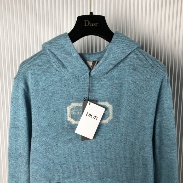 ch**an D*or couture hooded sweatshirt blue cashmere fleece