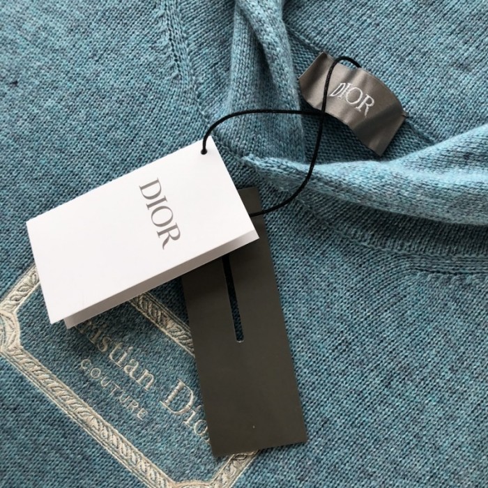 ch**an D*or couture hooded sweatshirt blue cashmere fleece