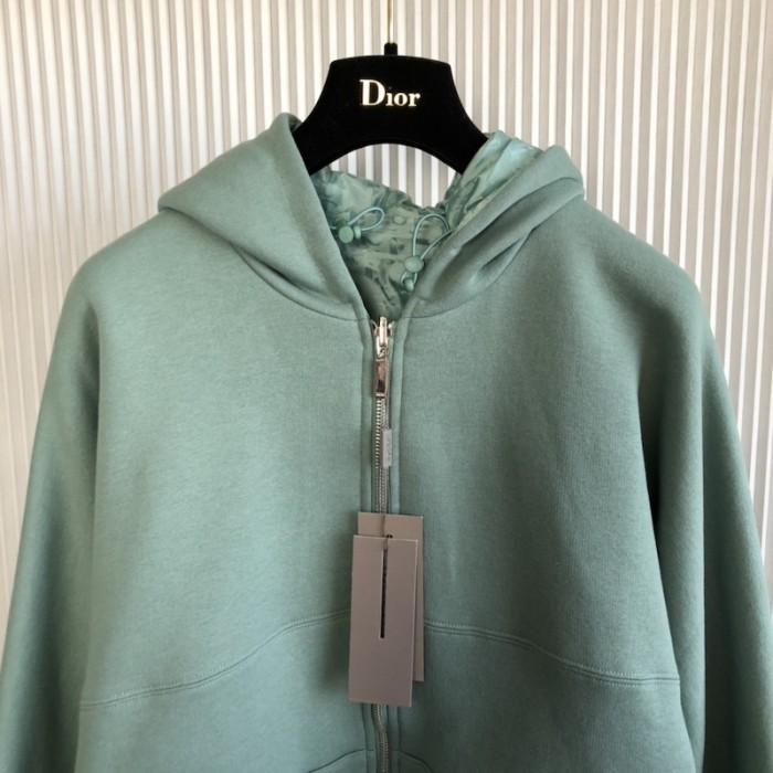 ch**an D*or couture reversible hooded track jacket green cotton fleece