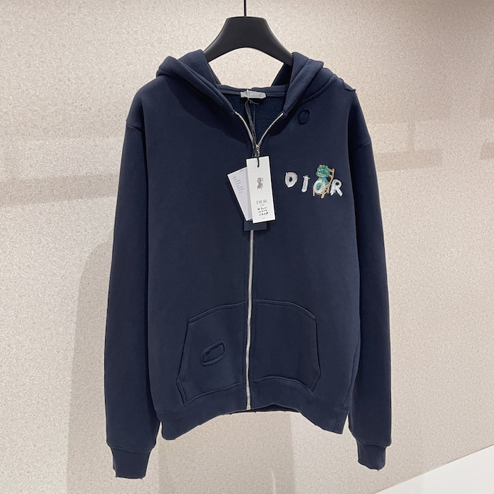 D*or and otani workshop zipped hooded sweatshirt navy blue organic cotton fleece