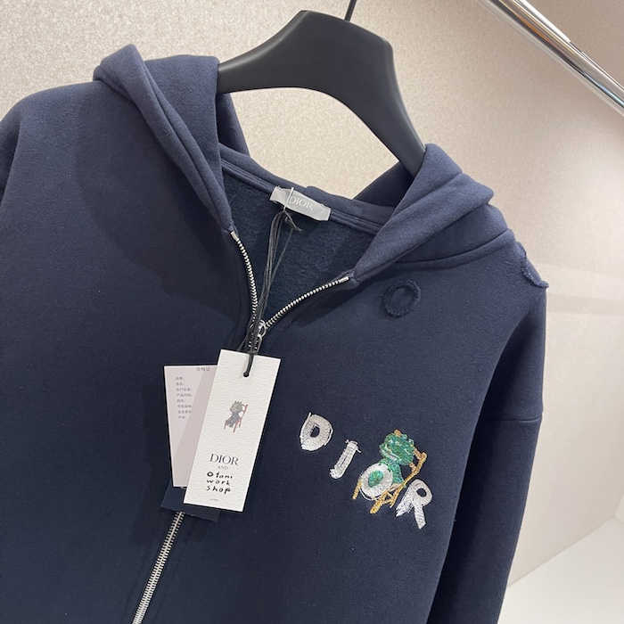 D*or and otani workshop zipped hooded sweatshirt navy blue organic cotton fleece