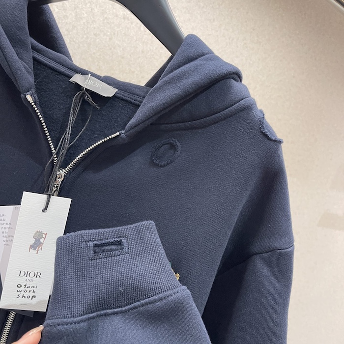 D*or and otani workshop zipped hooded sweatshirt navy blue organic cotton fleece