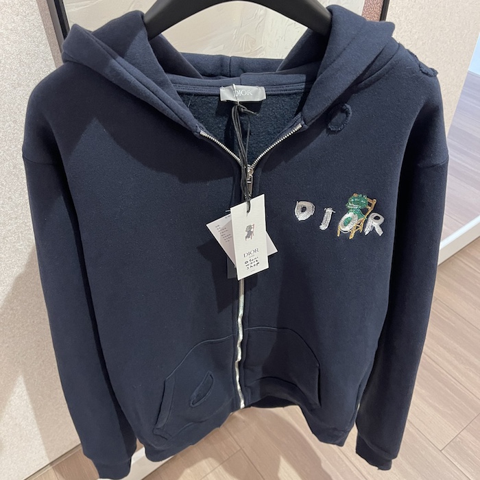 D*or and otani workshop zipped hooded sweatshirt navy blue organic cotton fleece