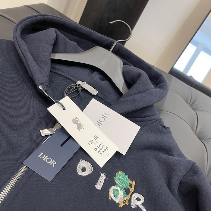D*or and otani workshop zipped hooded sweatshirt navy blue organic cotton fleece