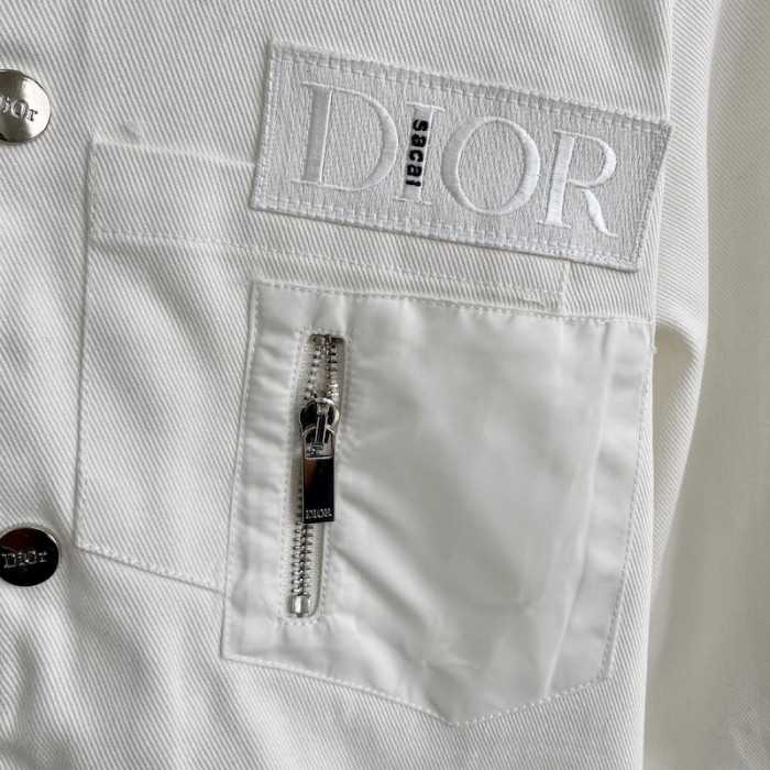 D*or and sacai overshirt white cotton denim