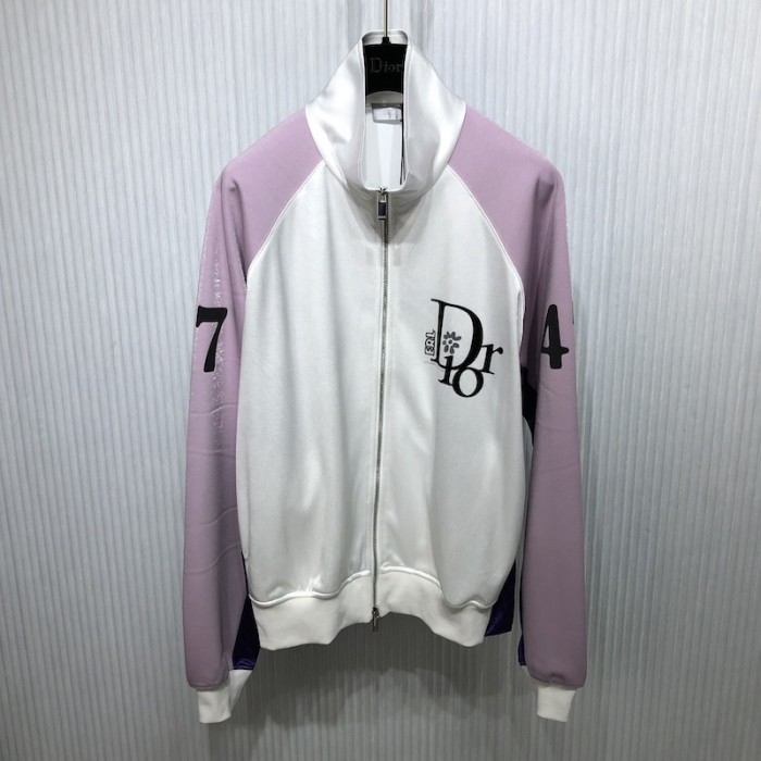 D*or by erl zipped track jacket white and mauve satin-finish technical jersey