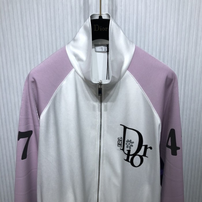D*or by erl zipped track jacket white and mauve satin-finish technical jersey