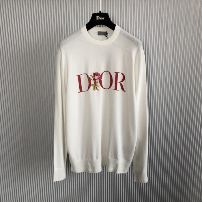 D*or jardin sweater white silk and cotton jersey stitch knit