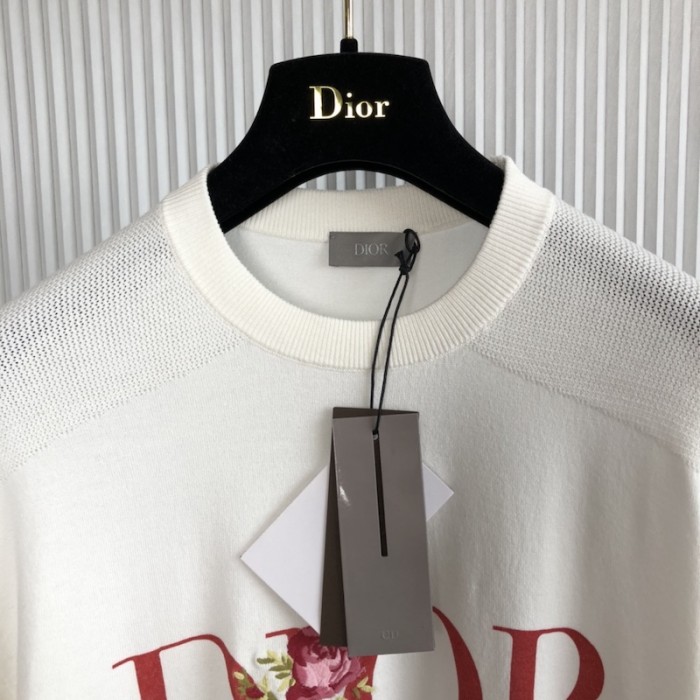D*or jardin sweater white silk and cotton jersey stitch knit