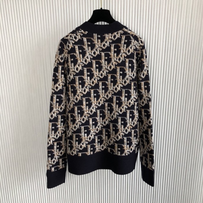 D*or oblique cardigan navy blue wool jacquard