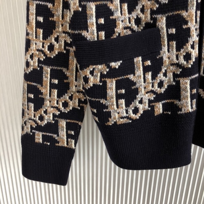 D*or oblique cardigan navy blue wool jacquard