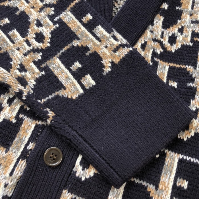 D*or oblique cardigan navy blue wool jacquard