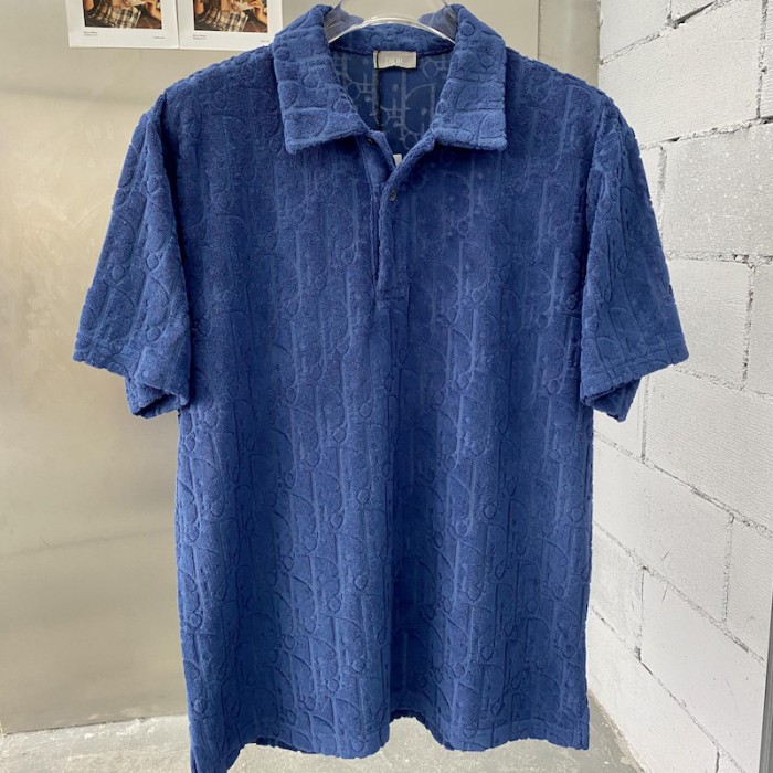 oversized D*or oblique polo shirt blue terry cotton jacquard