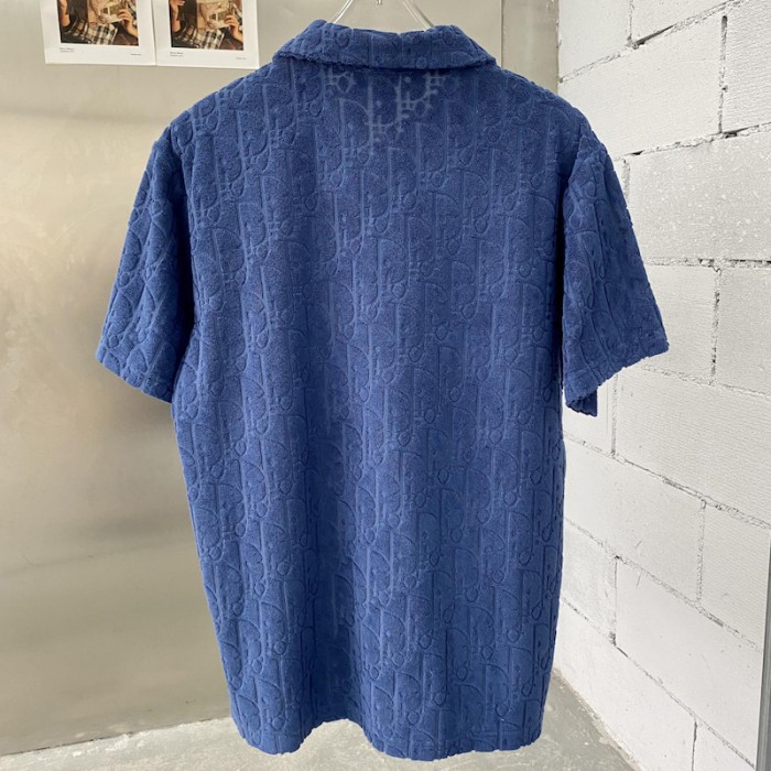 oversized D*or oblique polo shirt blue terry cotton jacquard