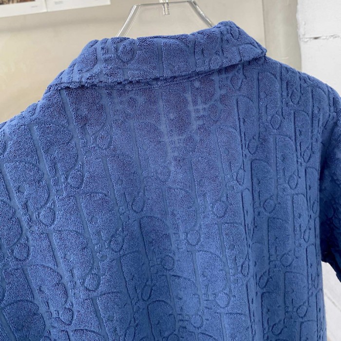 oversized D*or oblique polo shirt blue terry cotton jacquard