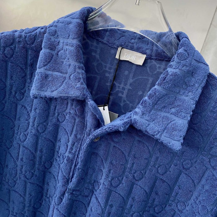 oversized D*or oblique polo shirt blue terry cotton jacquard