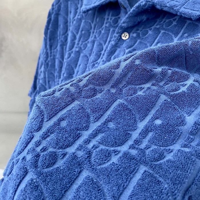 oversized D*or oblique polo shirt blue terry cotton jacquard