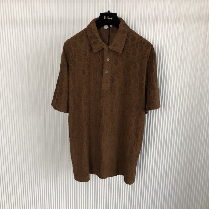 oversized D*or oblique polo shirt brown terry cotton jacquard