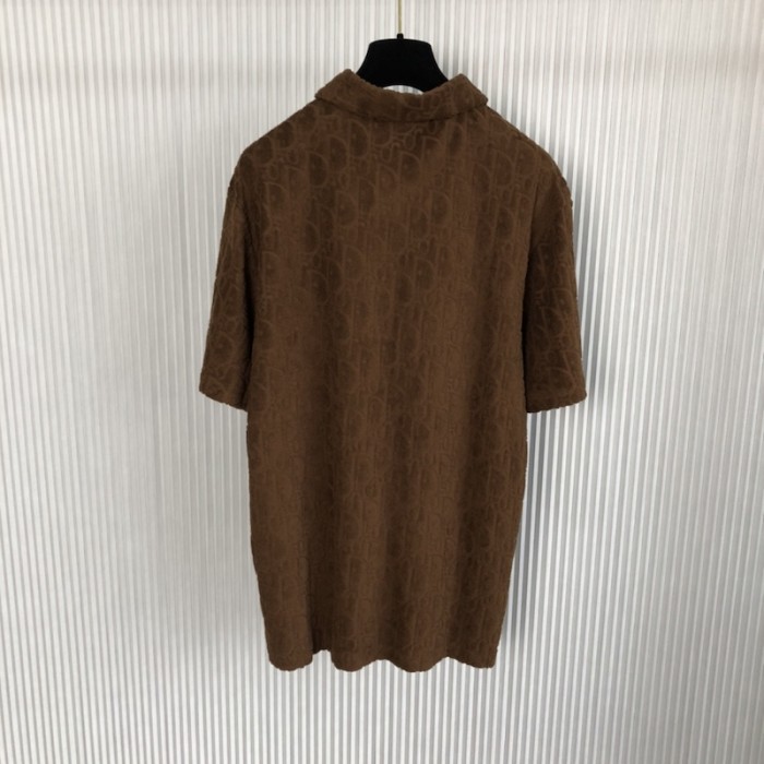 oversized D*or oblique polo shirt brown terry cotton jacquard