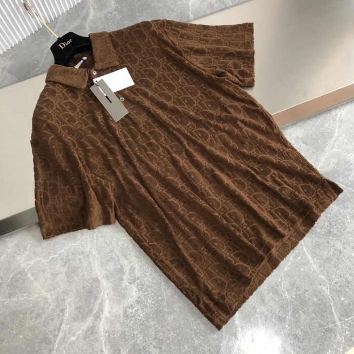 oversized D*or oblique polo shirt brown terry cotton jacquard