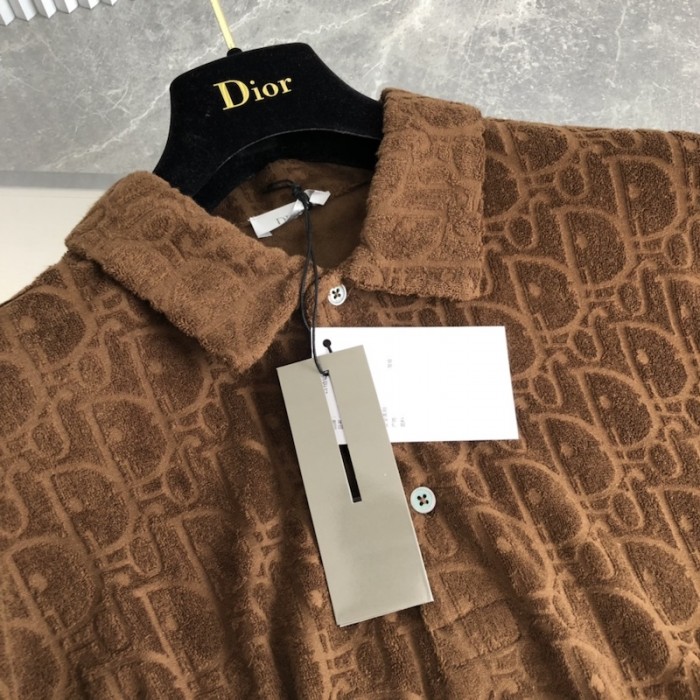 oversized D*or oblique polo shirt brown terry cotton jacquard