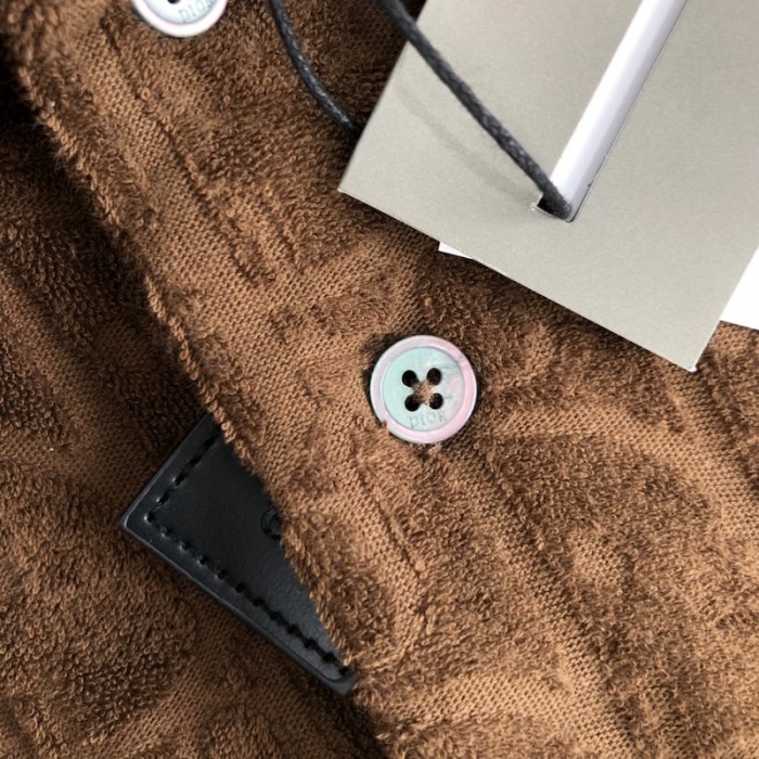 oversized D*or oblique polo shirt brown terry cotton jacquard