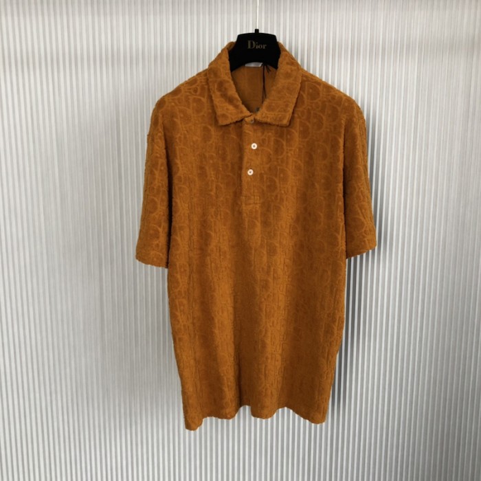 oversized D*or oblique polo shirt orange terry cotton jacquard