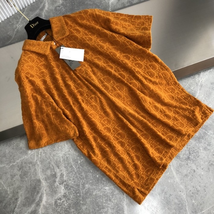 oversized D*or oblique polo shirt orange terry cotton jacquard