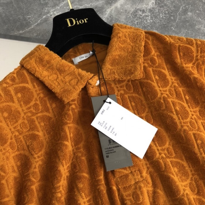 oversized D*or oblique polo shirt orange terry cotton jacquard