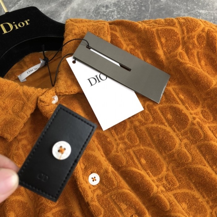 oversized D*or oblique polo shirt orange terry cotton jacquard