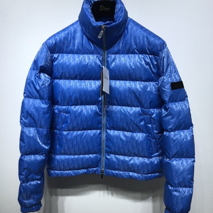 D*or oblique down jacket blue jacquard