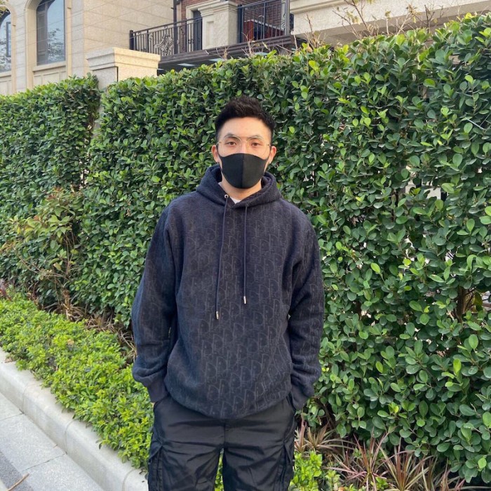 D*or oblique hooded sweatshirt black terry cotton jacquard