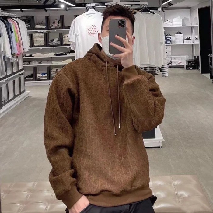 D*or oblique hooded sweatshirt brown terry cotton jacquard