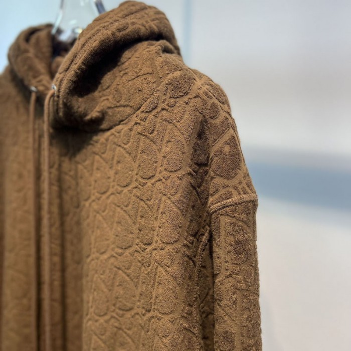 D*or oblique hooded sweatshirt brown terry cotton jacquard