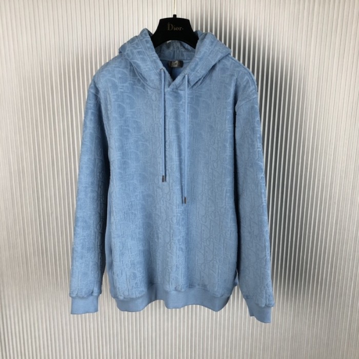 D*or oblique relaxed-fit hooded sweatshirt blue terry cotton jacquard