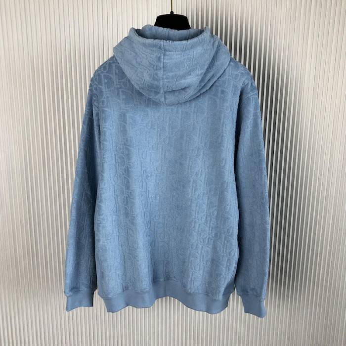 D*or oblique relaxed-fit hooded sweatshirt blue terry cotton jacquard