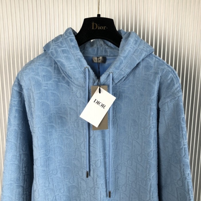 D*or oblique relaxed-fit hooded sweatshirt blue terry cotton jacquard