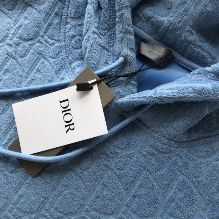 D*or oblique relaxed-fit hooded sweatshirt blue terry cotton jacquard